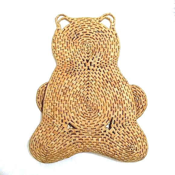 WOVEN STRAW TEDDY TRIVET HOLDER (SET OF 2 TRIVETS) HOME DECOR HOUSEWARES DINING - Picture 3 of 7